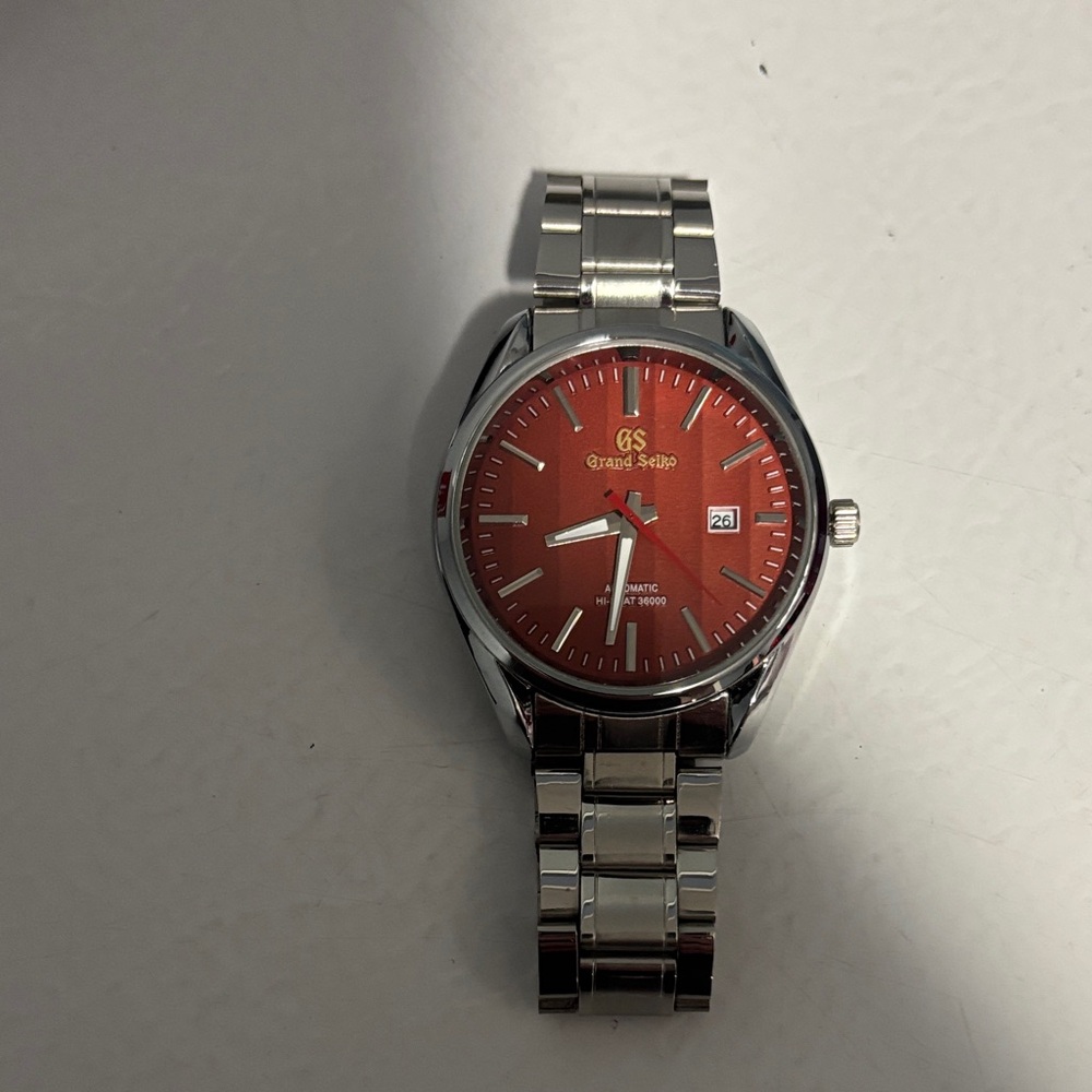 Red Dial Stainless Steel Watch